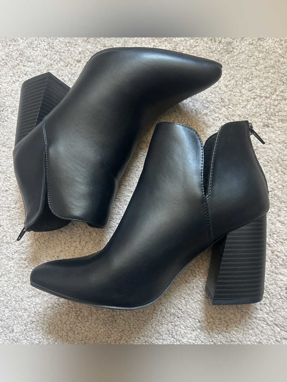 Sugar Black Leather Ankle Booties with Block Heel